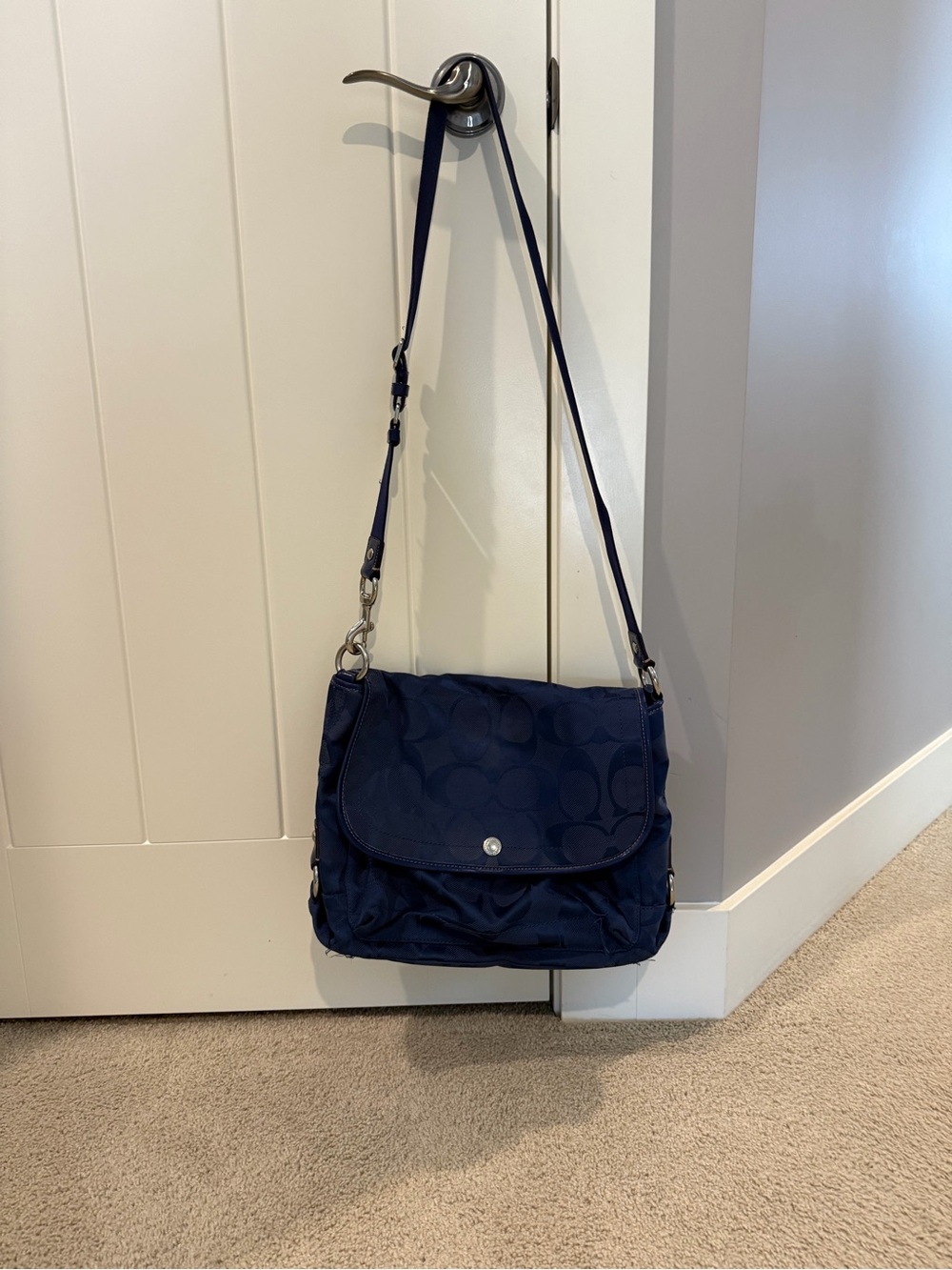 Coach Navy Signature Crossbody Bag with Adjustable Strap